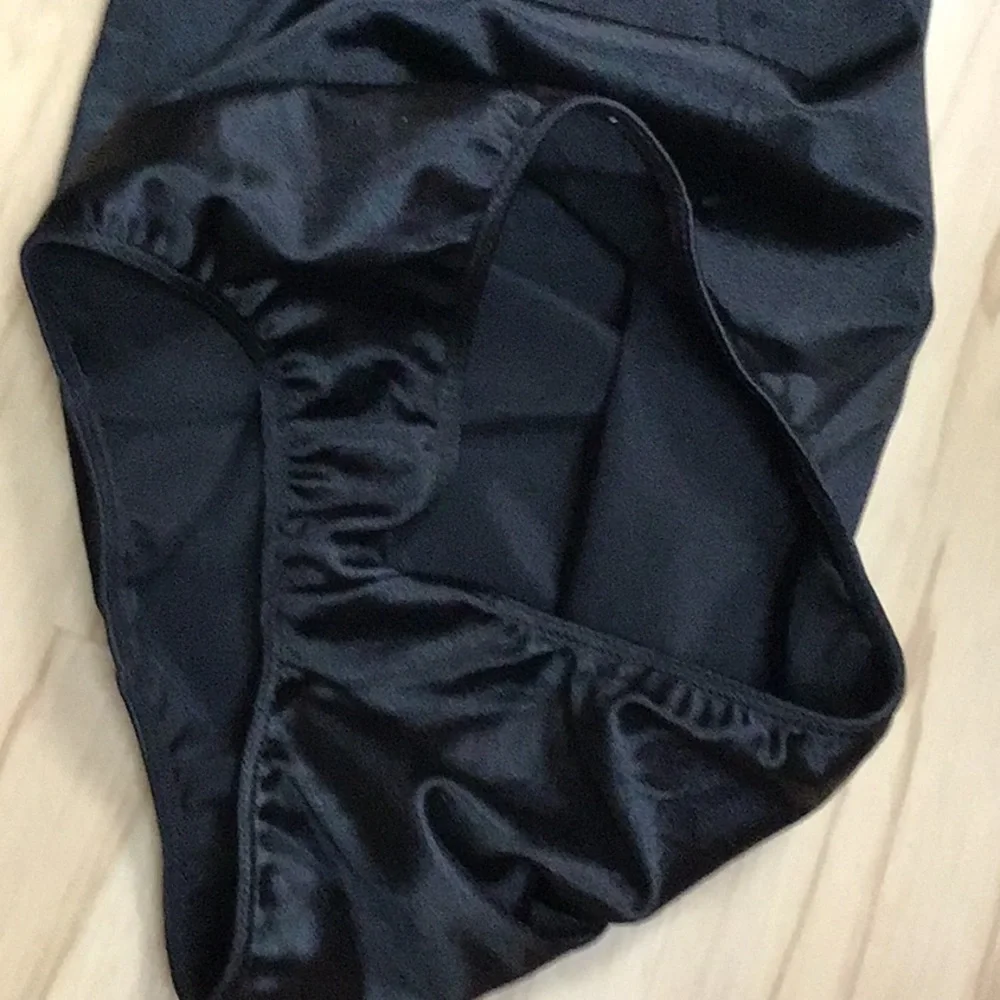 Danskin Now Black Soot Pink Bow‎ Silver Heart Bling Dance Costume Leotard 14/16